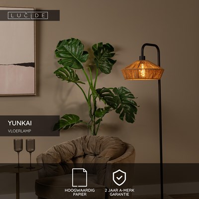 Lucide YUNKAI - Vloerlamp - Ø 40 cm - 1xE27 - Naturel